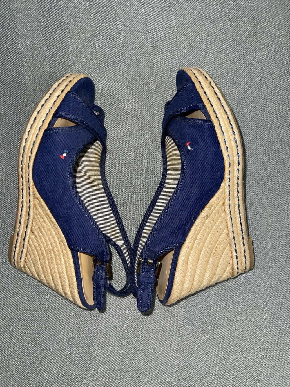 Tommy Hilfiger Navy Crisscross Slingback Wedge Sandals. //cod #C3